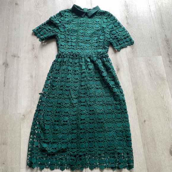 JessaKae Dresses & Skirts - JessaKae Green Romantic Collared Lace Midi Dress